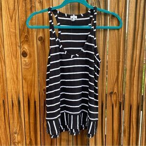 Splendid Striped Racerback V Neck  Ruffle Trim Tank Top Black and White Small